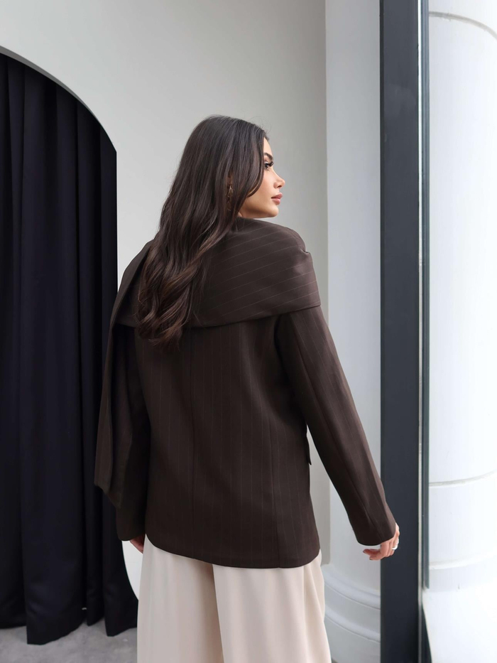 İnce Çizgili Şal Blazer Ceket