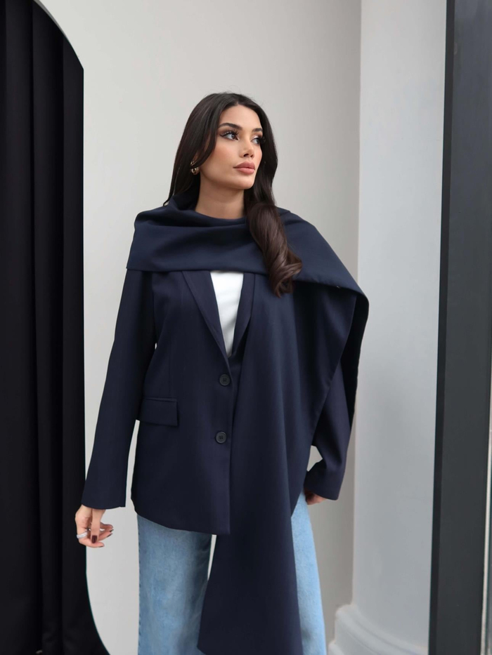 İnce Çizgili Şal Blazer Ceket