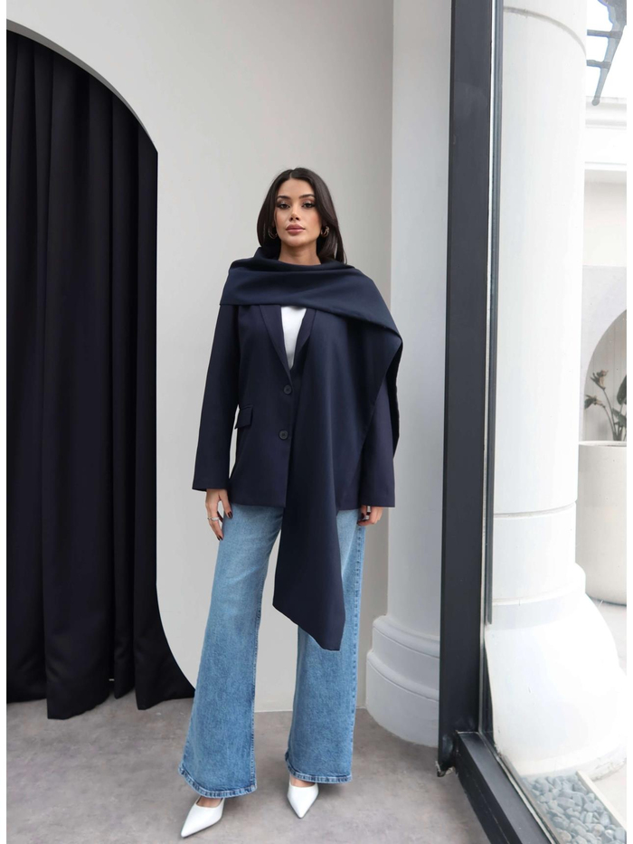 İnce Çizgili Şal Blazer Ceket