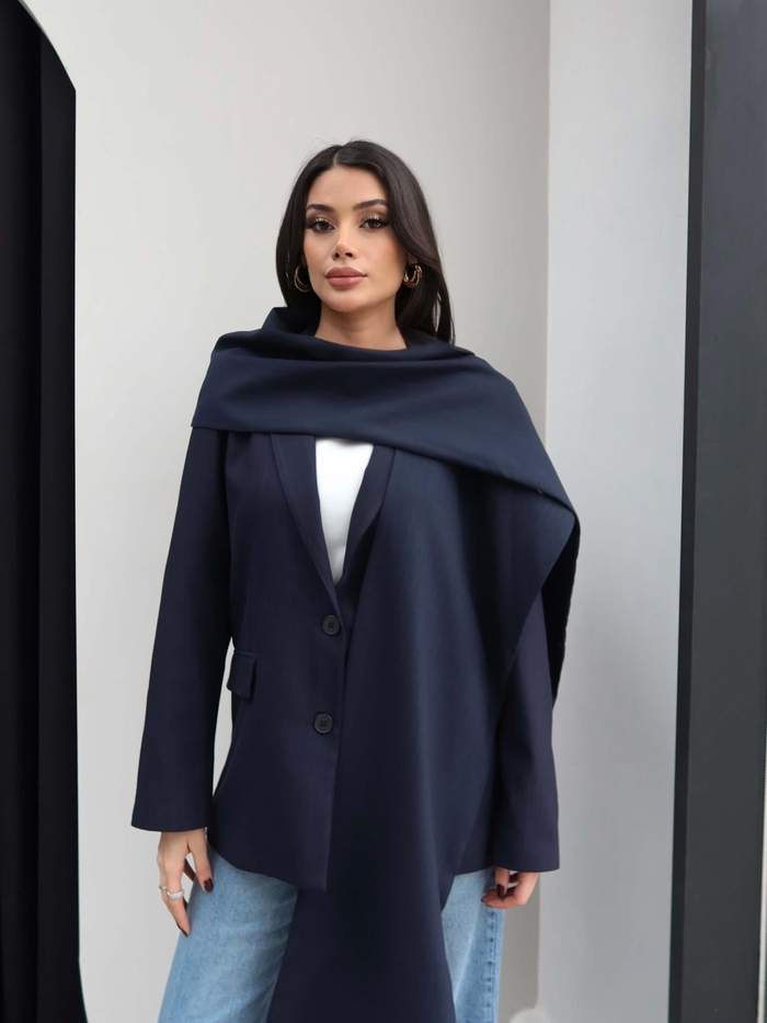 İnce Çizgili Şal Blazer Ceket