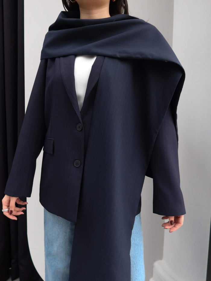 İnce Çizgili Şal Blazer Ceket