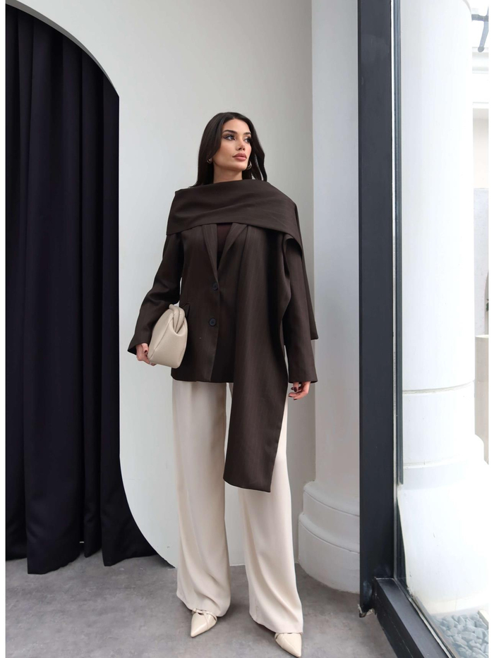 İnce Çizgili Şal Blazer Ceket