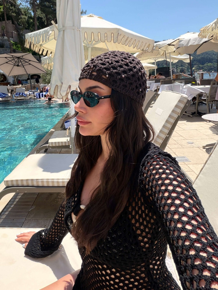 İnci İşlemeli Örgü Şapka Bandana