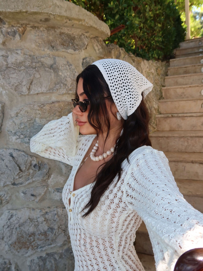 İnci İşlemeli Triko Bandana