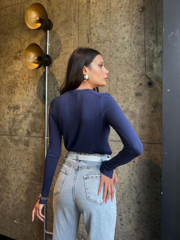 İndigo Bisiklet Yaka KNIT Kazak