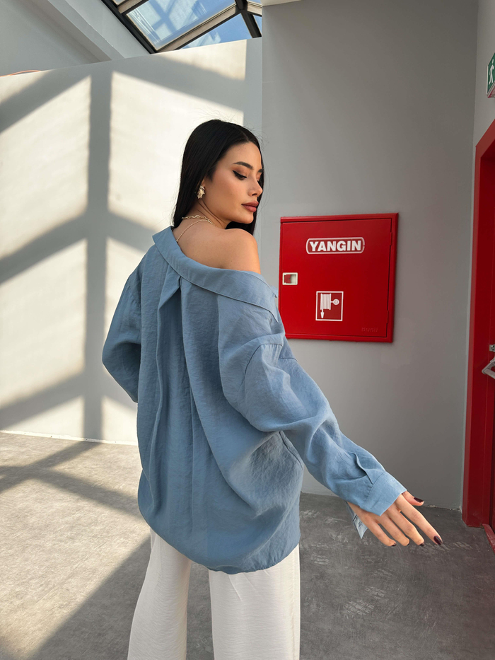 İndigo Low Shoulder Gömlek