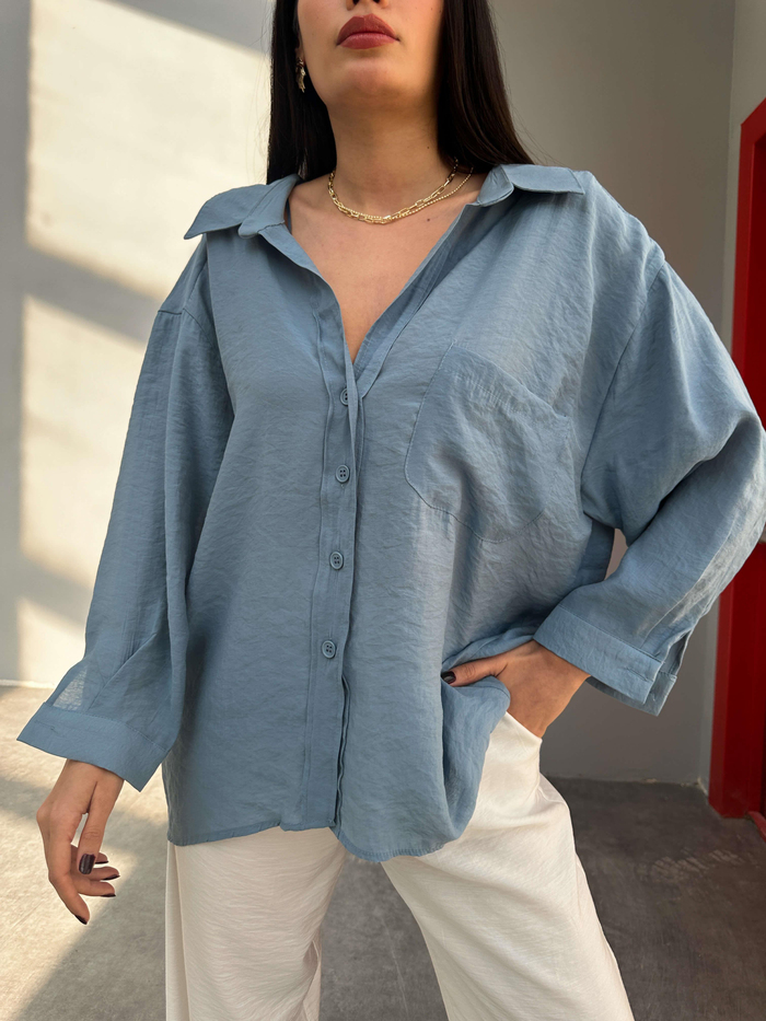 İndigo Low Shoulder Gömlek
