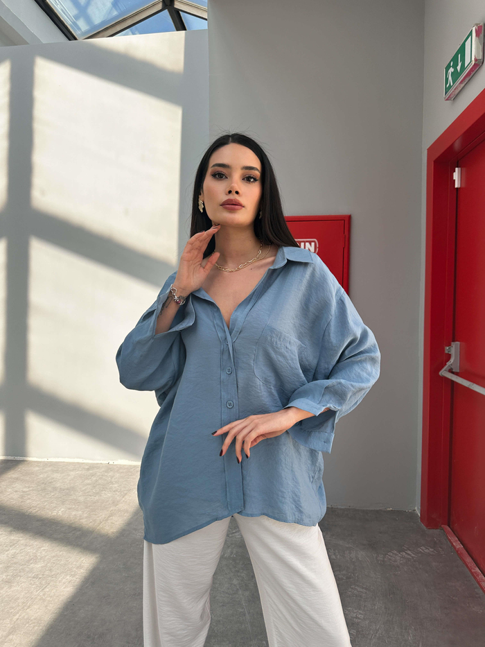 İndigo Low Shoulder Gömlek