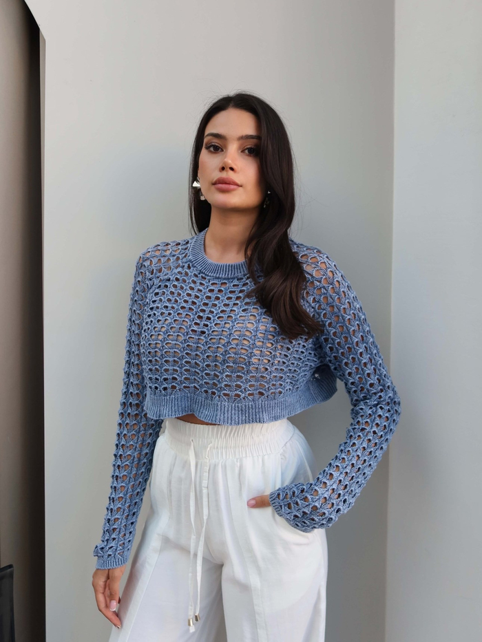 İndigo Perforated Triko Kazak