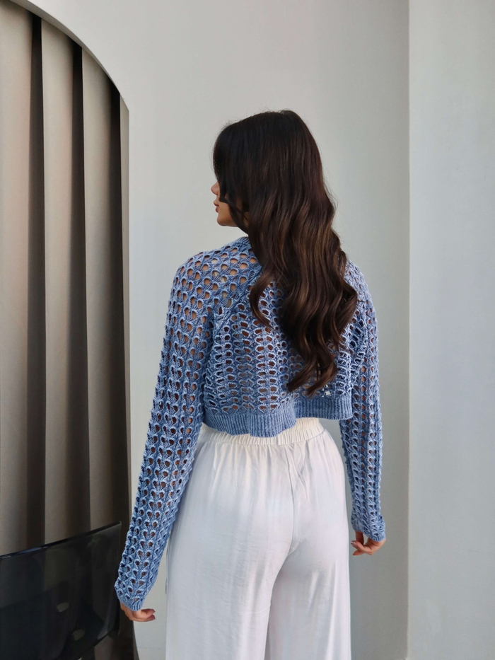 İndigo Perforated Triko Kazak