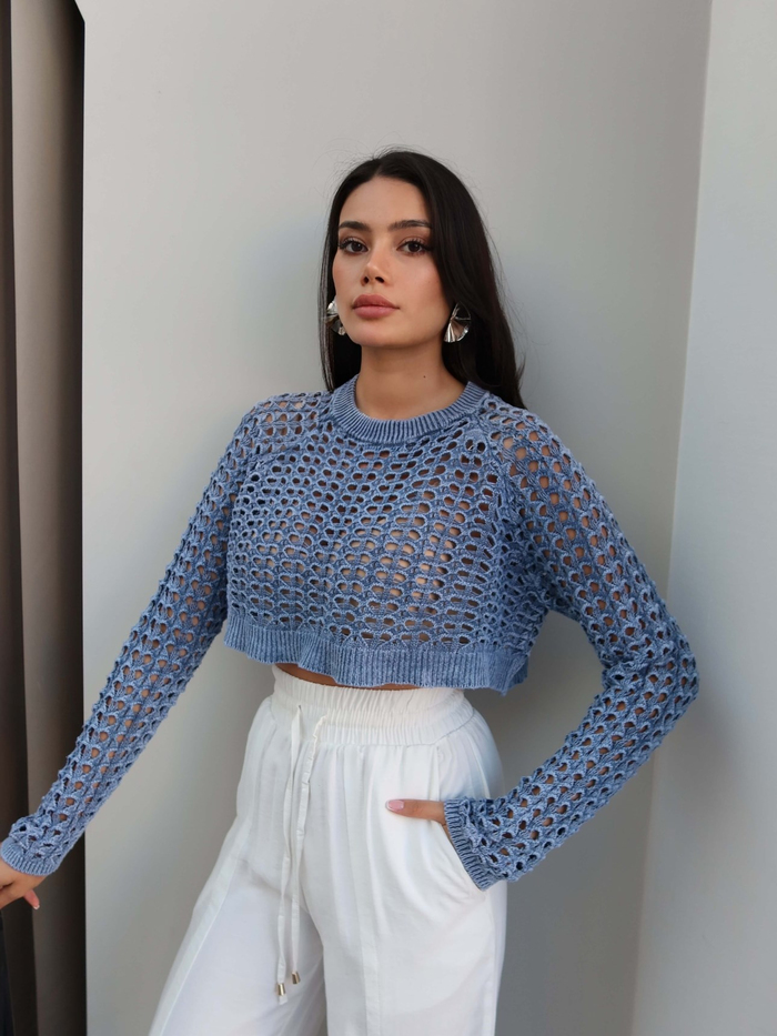 İndigo Perforated Triko Kazak