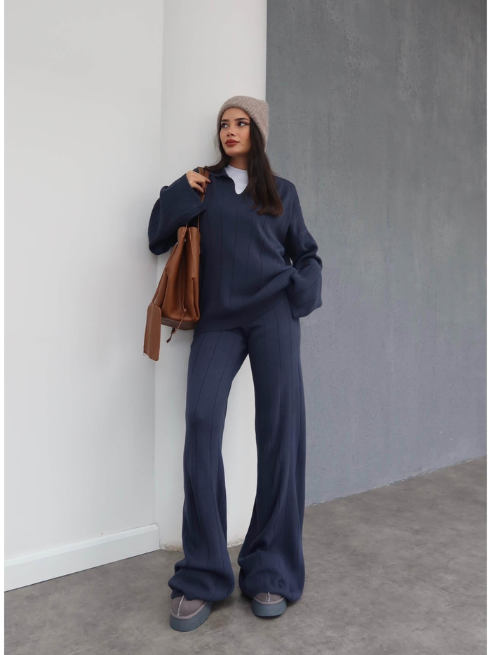 İndigo V Yaka Triko Takım