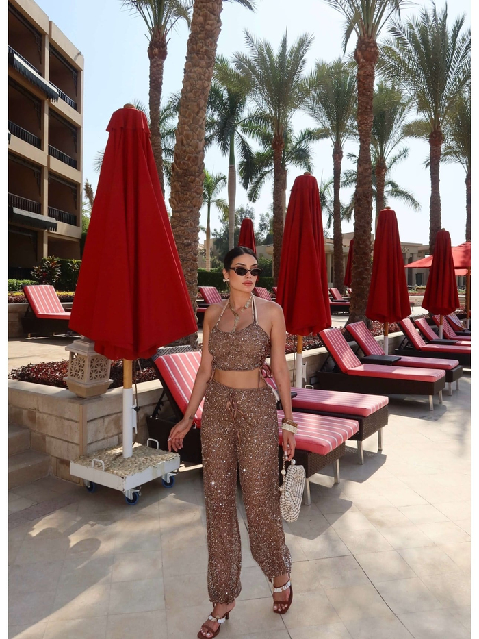 Işıltılı Halter Crop Takım EH Collection