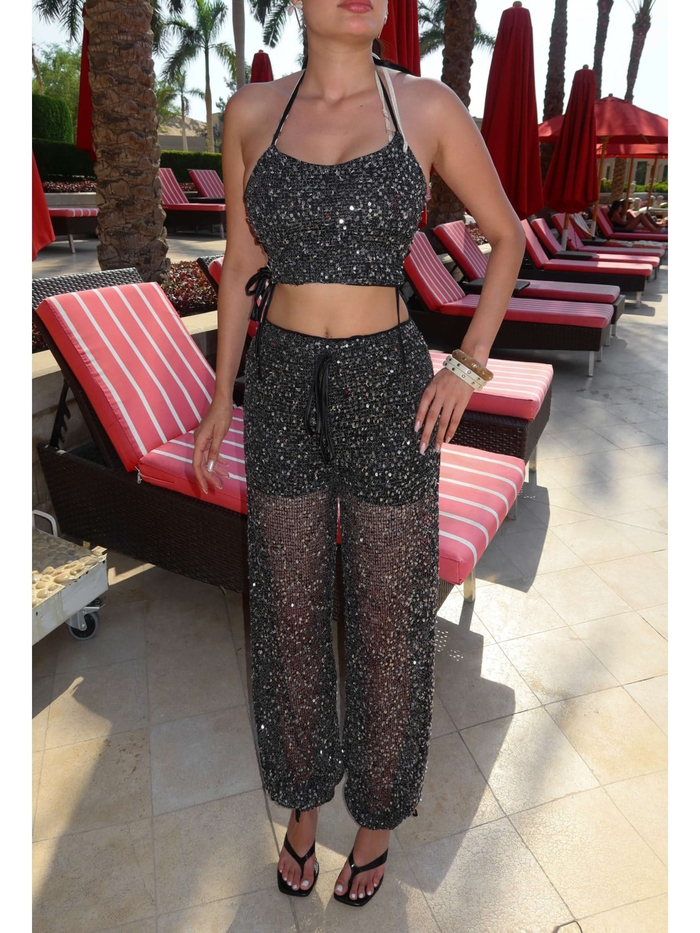Işıltılı Halter Crop Takım EH Collection