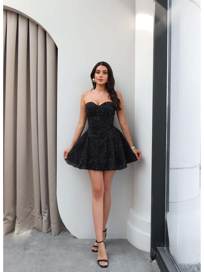 Işıltılı Straplez Mini Elbise