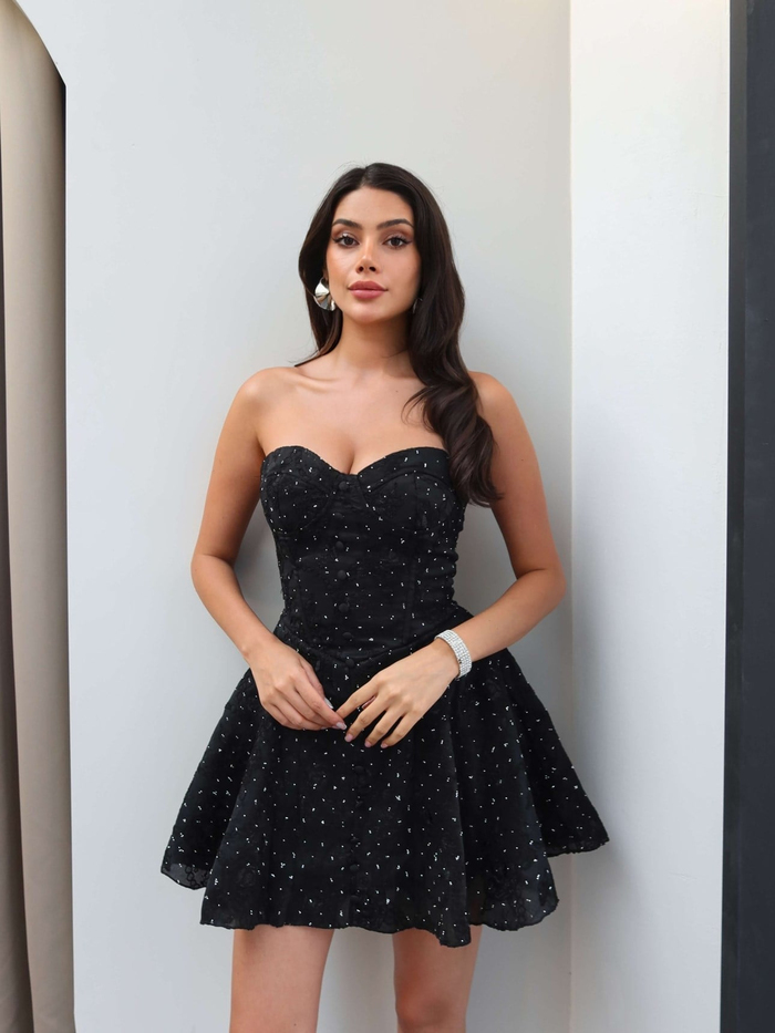 Işıltılı Straplez Mini Elbise