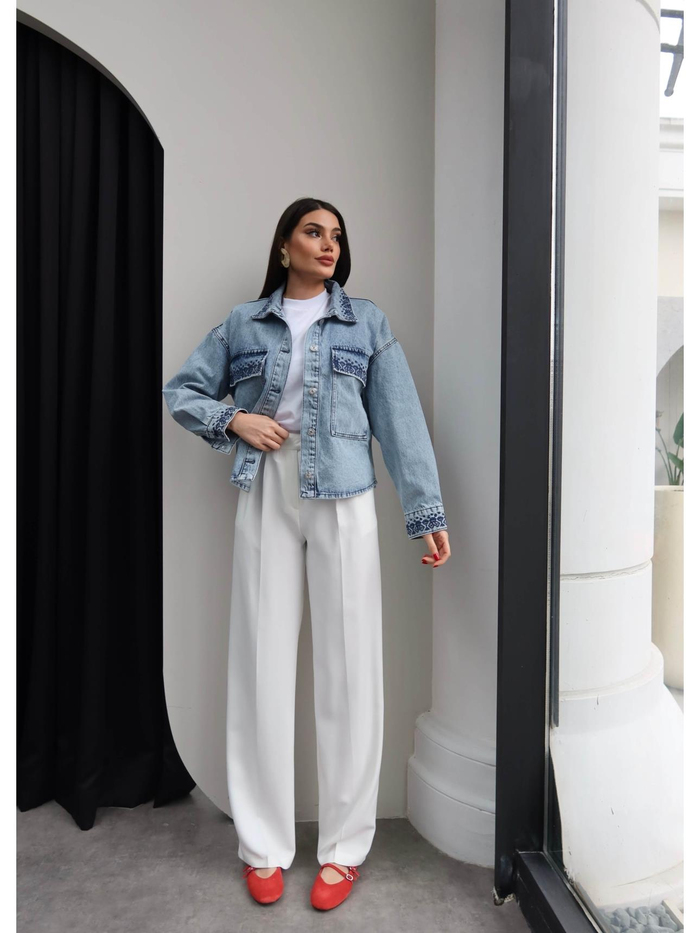 İşlemeli Denim Ceket