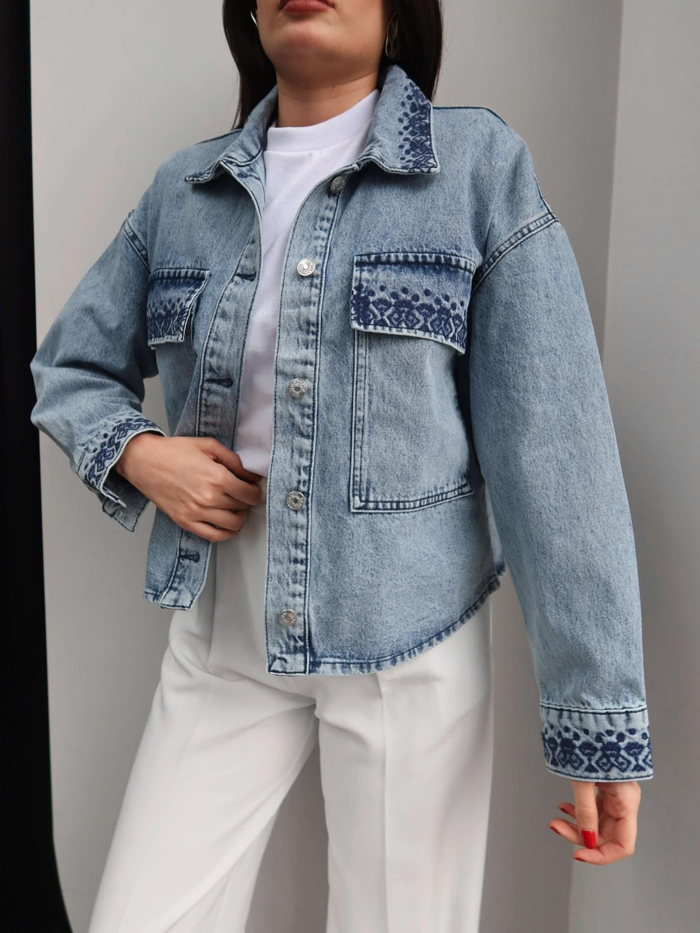 İşlemeli Denim Ceket