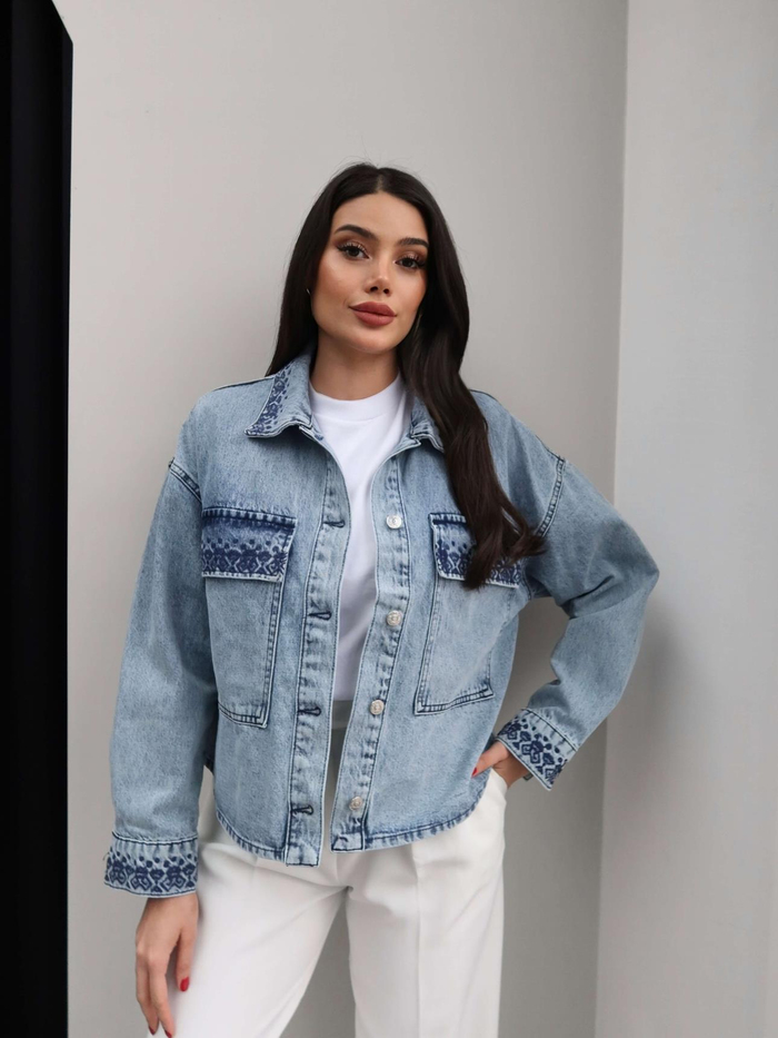 İşlemeli Denim Ceket