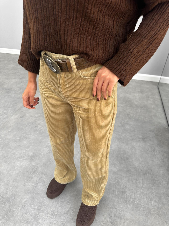 Kadife Fitilli Straight Pantolon