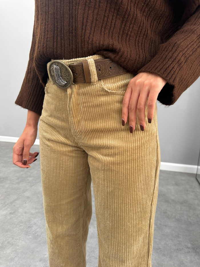 Kadife Fitilli Straight Pantolon