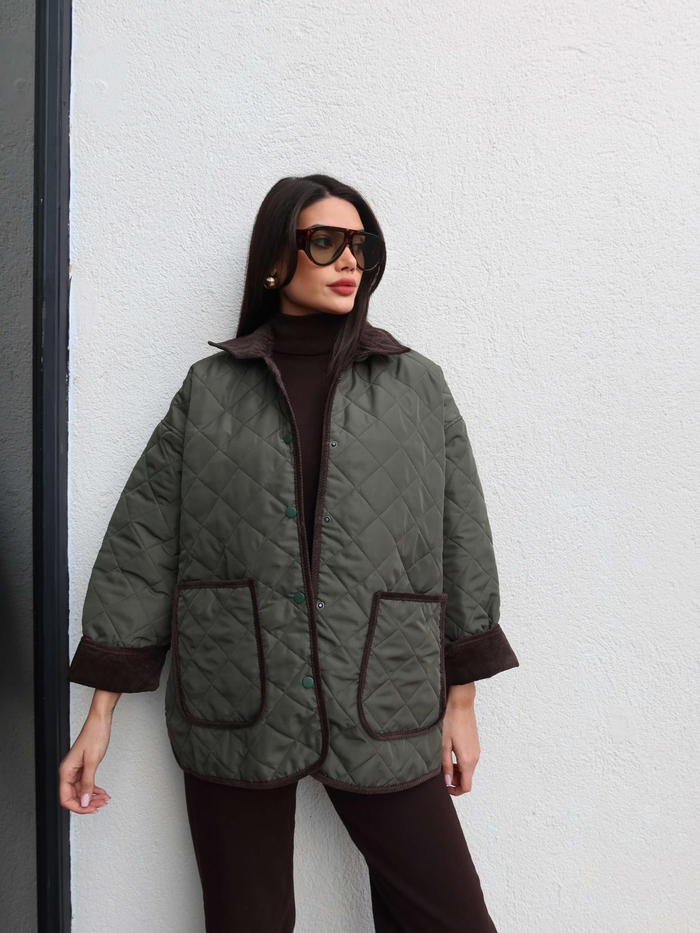 Kadife Yaka Çıtçıtlı Kapitone Mont