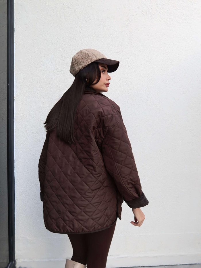 Kadife Yaka Çıtçıtlı Kapitone Mont