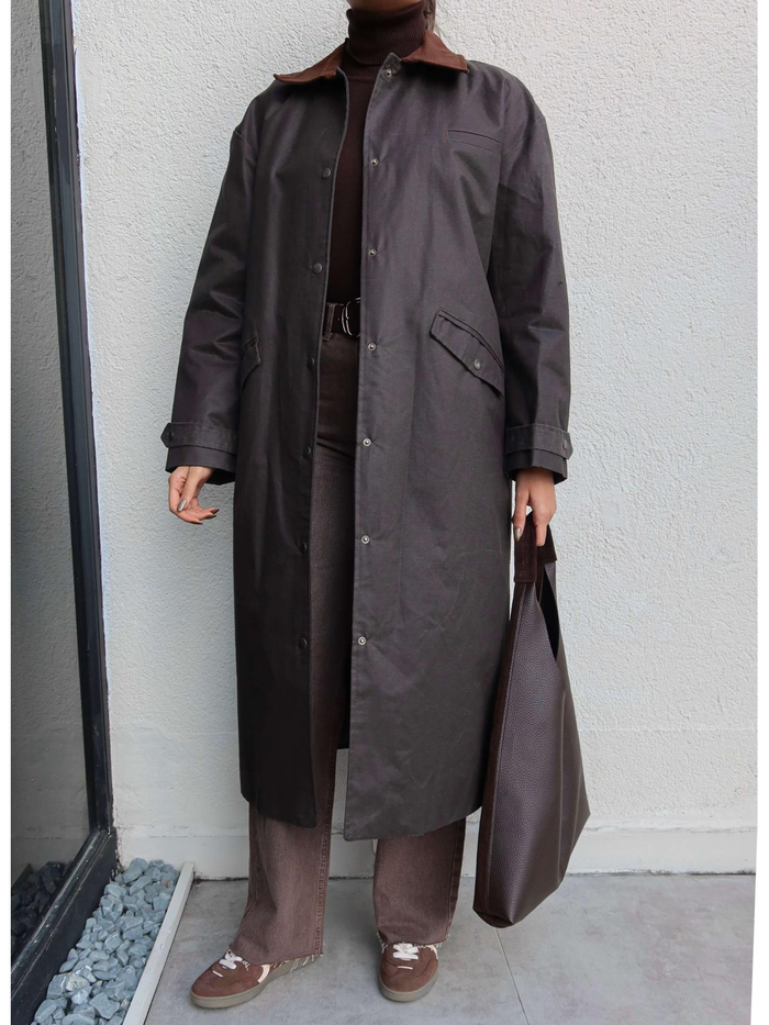 Kadife Yaka Çıtçıtlı Trench