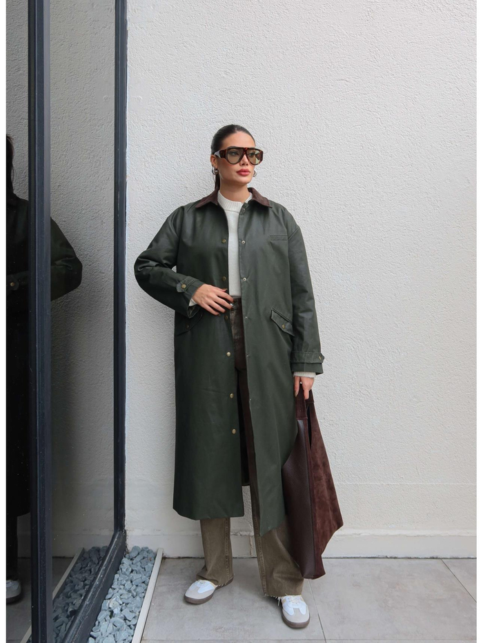 Kadife Yaka Çıtçıtlı Trench