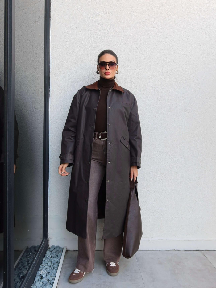 Kadife Yaka Çıtçıtlı Trench