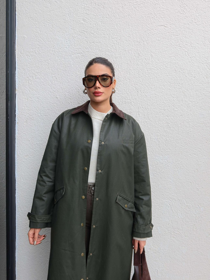 Kadife Yaka Çıtçıtlı Trench