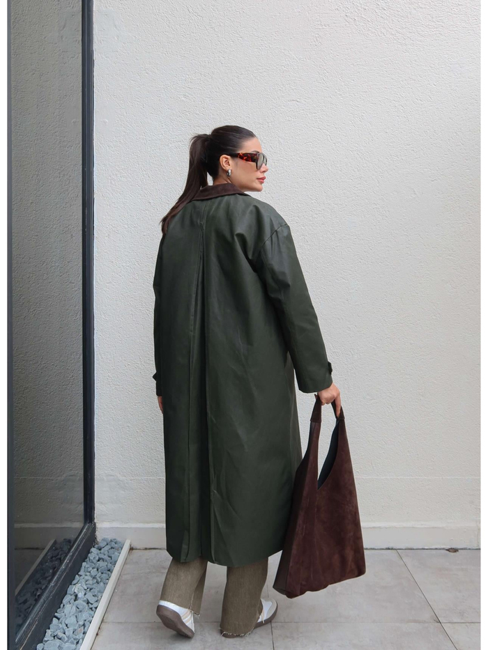 Kadife Yaka Çıtçıtlı Trench