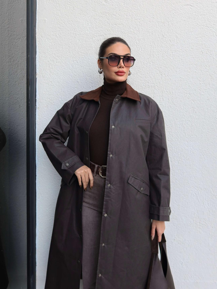Kadife Yaka Çıtçıtlı Trench