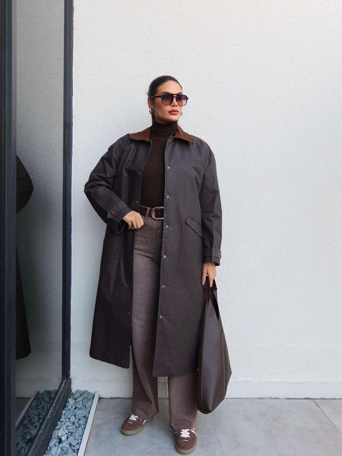 Kadife Yaka Çıtçıtlı Trench