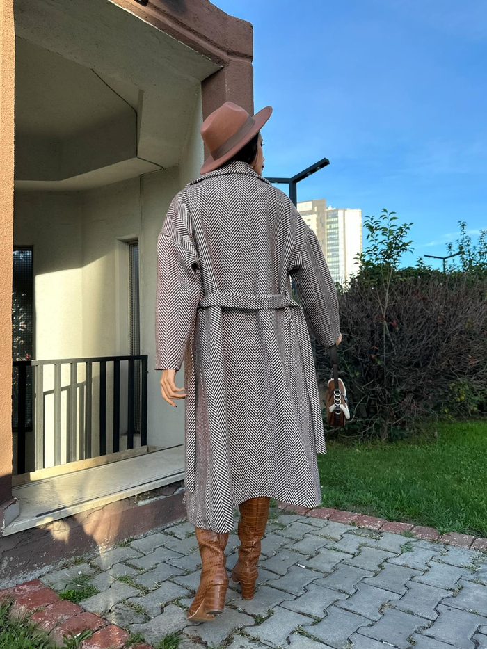 Kahve Balıksırtı Uzun Kaban