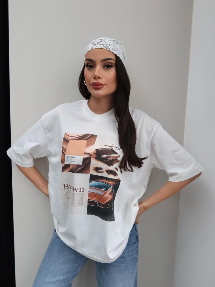 Kahve Baskılı Tshirt