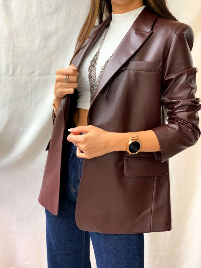 Kahve Blazer Deri Ceket