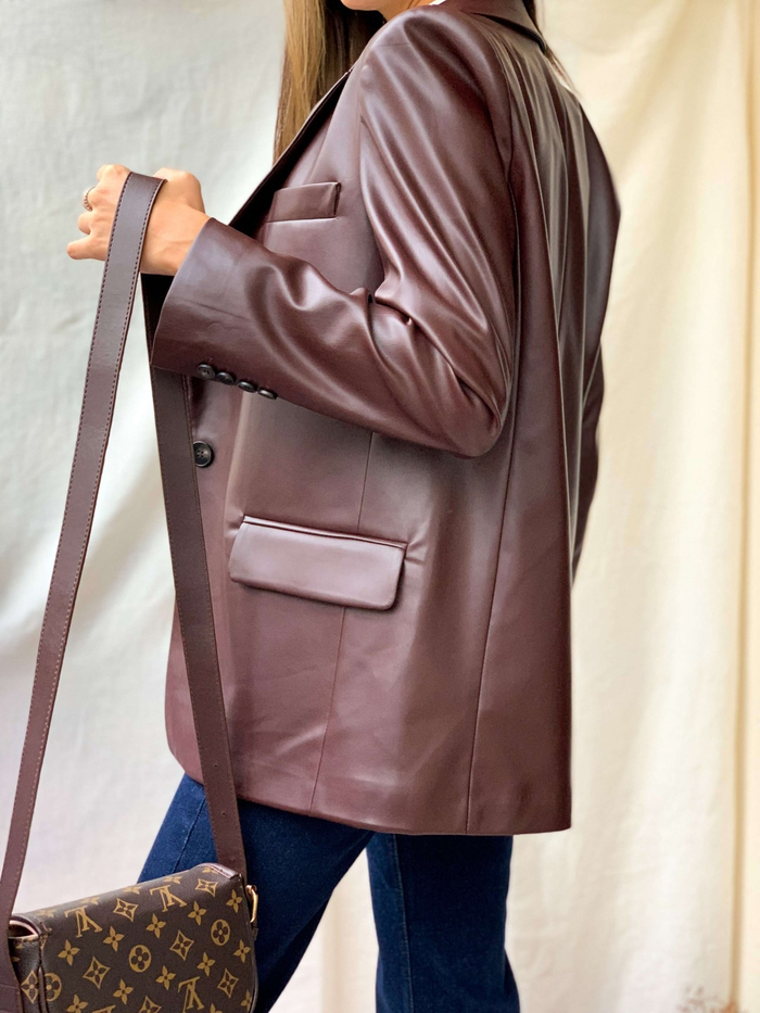 Kahve Blazer Deri Ceket