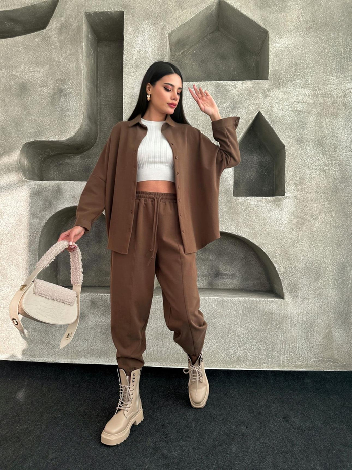 Kahve Chıc Oversize Takım