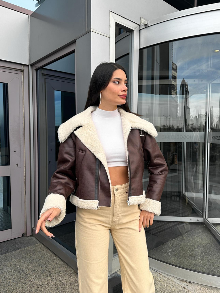 Kahve Faux Fur Suet Mont