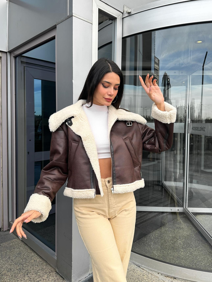 Kahve Faux Fur Suet Mont