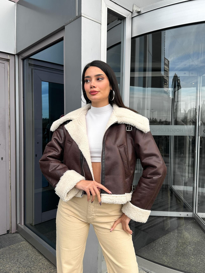 Kahve Faux Fur Suet Mont