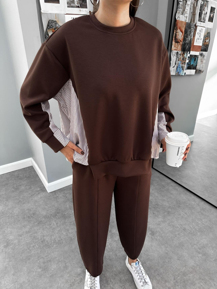Kahve Garnili Oversize Takım