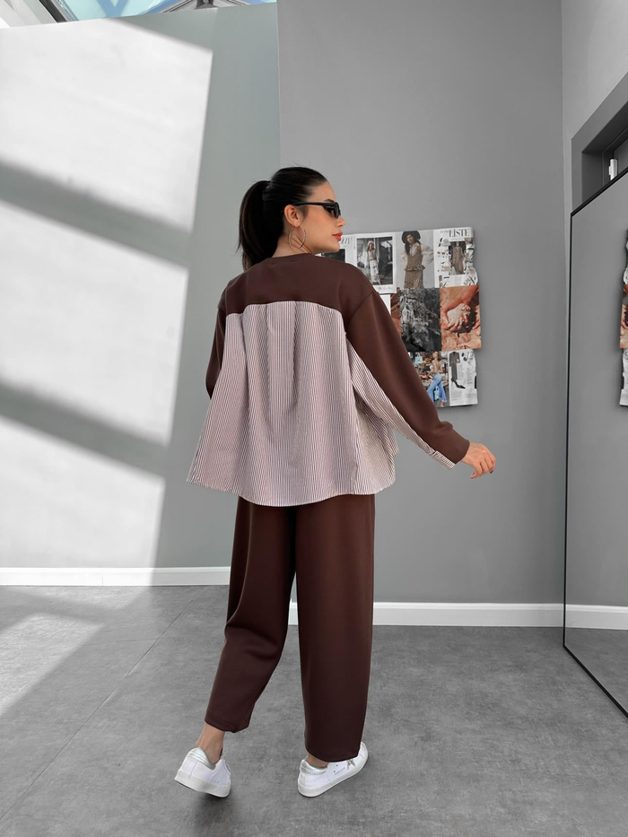 Kahve Garnili Oversize Takım