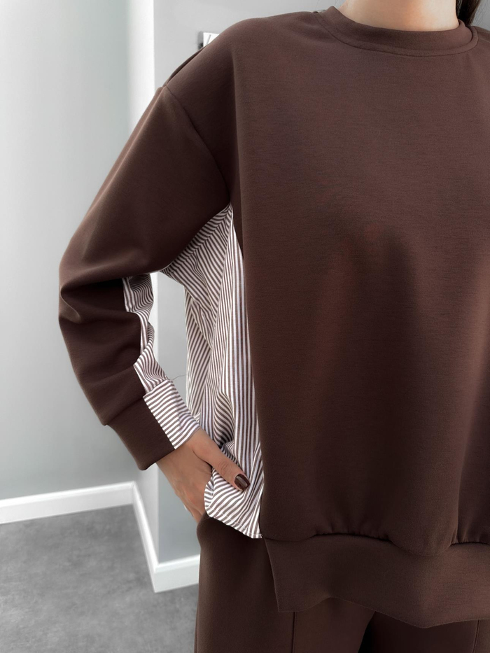 Kahve Garnili Oversize Takım