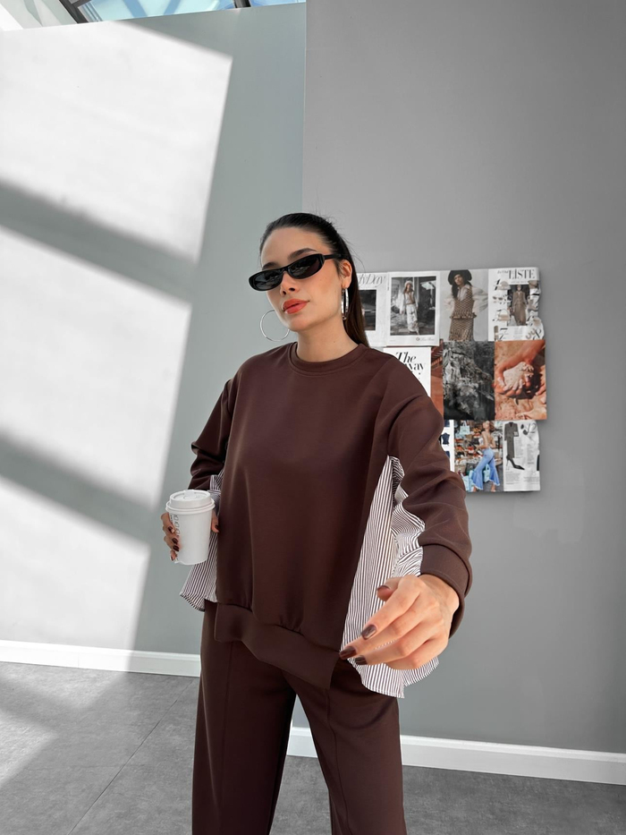 Kahve Garnili Oversize Takım