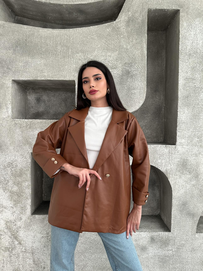 Kahve Oversize Deri Ceket