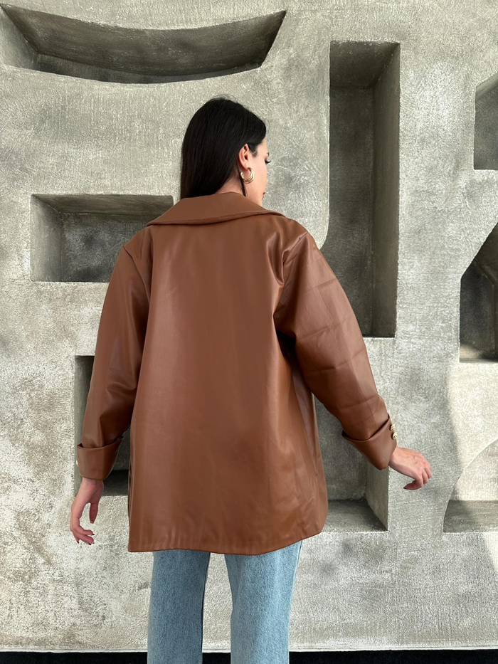 Kahve Oversize Deri Ceket
