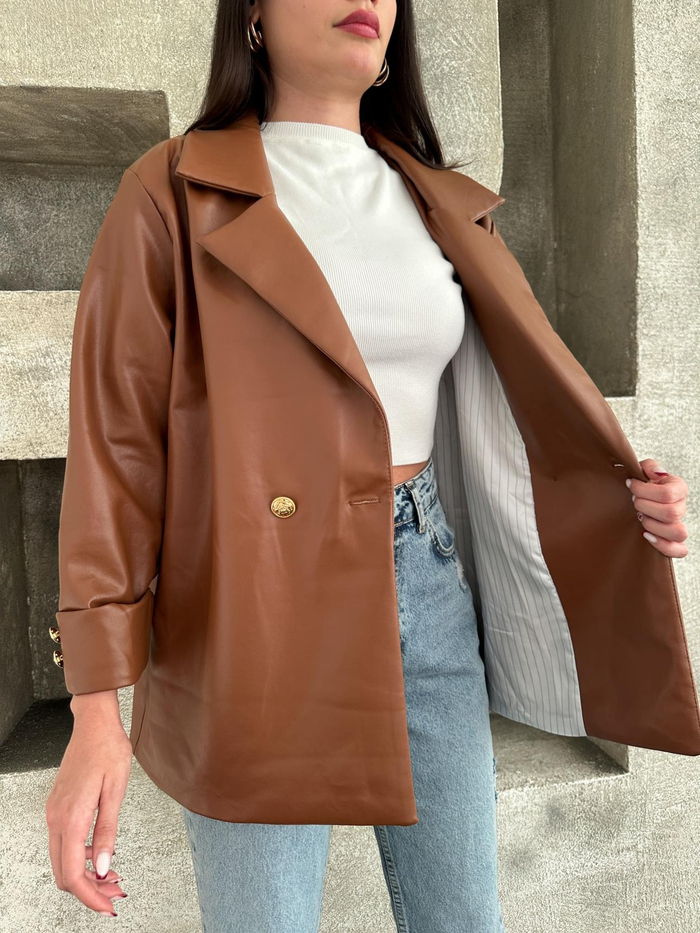 Kahve Oversize Deri Ceket