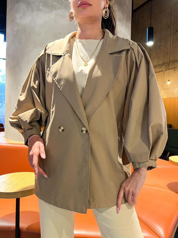 Kahve Oversize Kısa Trench